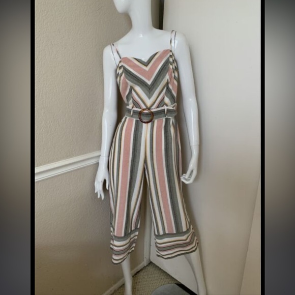 MONTEAU Belted Multicolor Striped Jumspuit - Picture 3 of 11